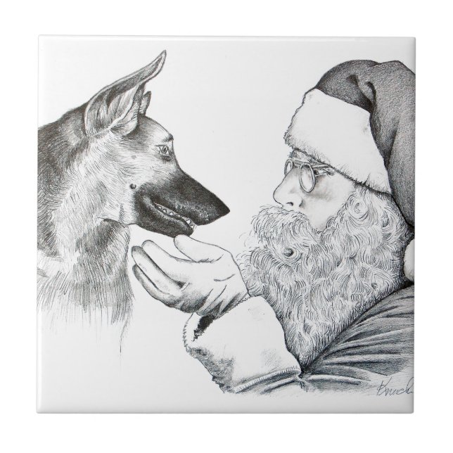 Tyska shepherd och Santa Kakelplatta (Framsidan)
