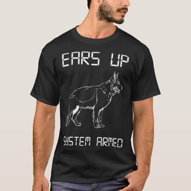 Tyska Shepherd Öron Up System Armed German T Shirt (Framsida)