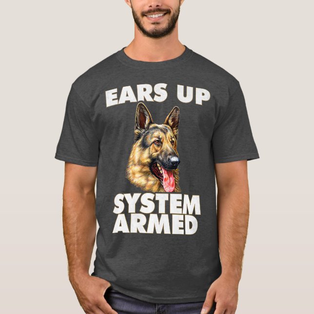 Tyska Shepherd Öron Up System Armed German T Shirt (Framsida)