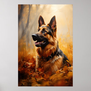 Tyska shepherd på hösten poster