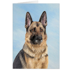 Tyska shepherd Painting - Cute Original Hund Art Hälsningskort