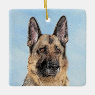 Tyska shepherd Painting - Cute Original Hund Art Julgransprydnad Keramik