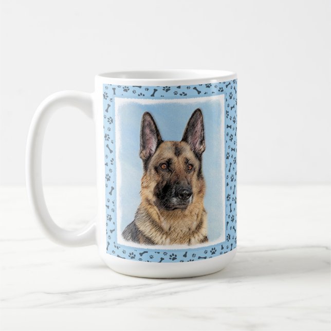 Tyska shepherd Painting - Cute Original Hund Art Kaffemugg (Vänster)