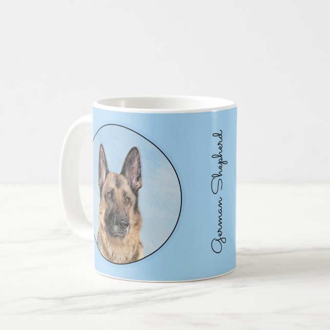 Tyska shepherd Painting - Cute Original Hund Art Kaffemugg (Framsida vänster)