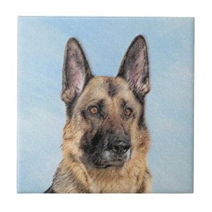 Tyska shepherd Painting - Cute Original Hund Art Kakelplatta