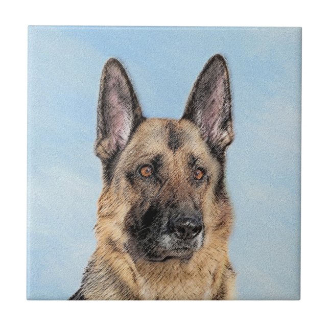 Tyska shepherd Painting - Cute Original Hund Art Kakelplatta (Framsidan)