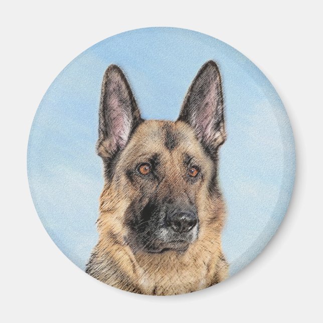 Tyska shepherd Painting - Cute Original Hund Art Magnet (Framsidan)