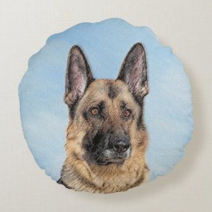 Tyska shepherd Painting - Cute Original Hund Art Rund Kudde