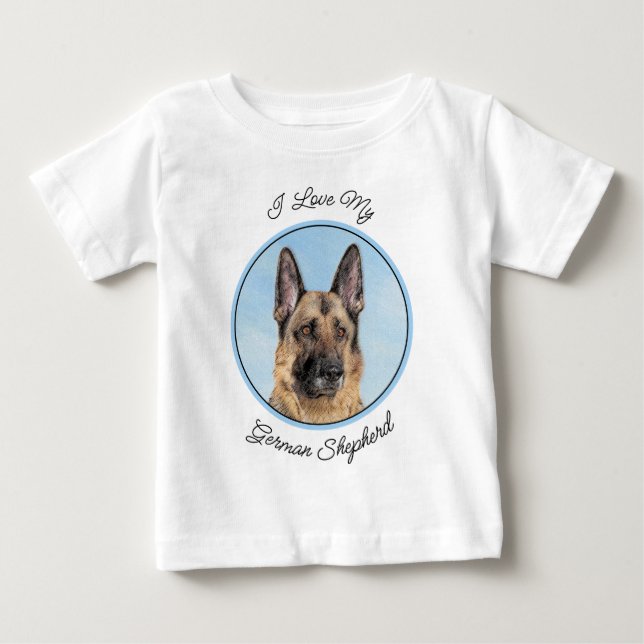 Tyska shepherd Painting - Cute Original Hund Art T Shirt (Framsida)