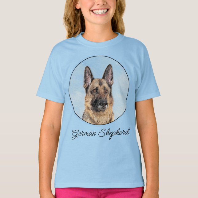 Tyska shepherd Painting - Cute Original Hund Art T Shirt (Framsida)