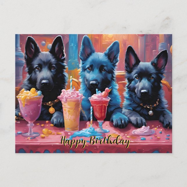 Tyska shepherd Puppies N Milkshakes Birthday Vykort (Framsida)