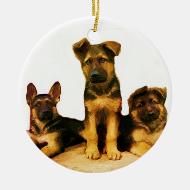Tyska shepherd puppies ornamet julgransprydnad keramik (Framsidan)