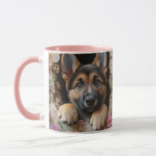 Tyska shepherd Puppy Mugg med Blommigt Design -
