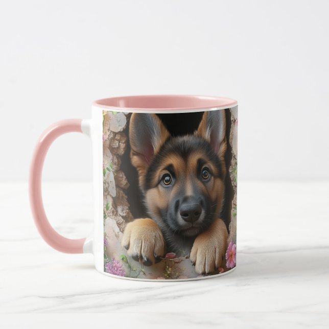 Tyska shepherd Puppy Mugg med Blommigt Design - (Vänster)
