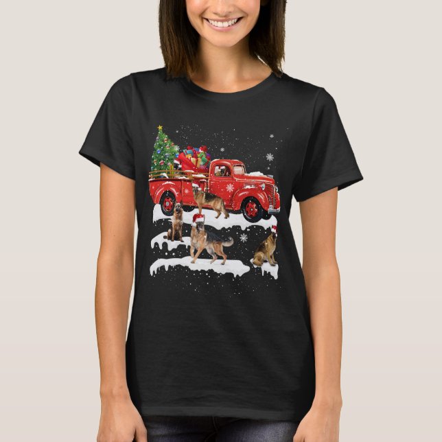 Tyska shepherd Riding Red Lastbil God jul X T Shirt (Framsida)