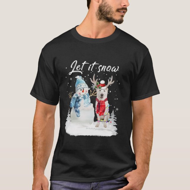 Tyska shepherd Santa Hund jul Snögubbe Julafton P T Shirt (Framsida)