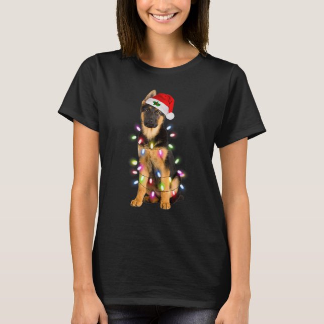 Tyska shepherd Santa Julgran Ljus Julafton B T Shirt (Framsida)