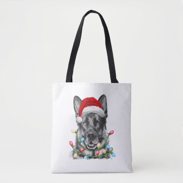 Tyska shepherd Santa Julgran Ljus Julafton B Tygkasse (Framsida)