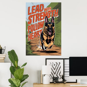 Tyska Shepherd Springa med styrka Poster
