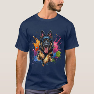 Tyska Shepherd Stänk i Färg T Shirt