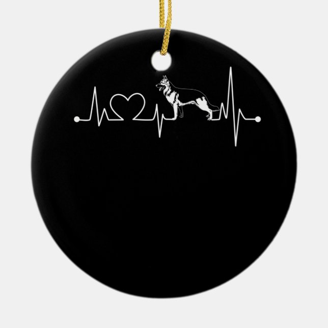 Tyska shepherd T Heartslag Shirt Julgransprydnad Keramik (Framsidan)