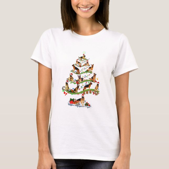 Tyska shepherd träd christmas candy cane ornament t shirt (Framsida)