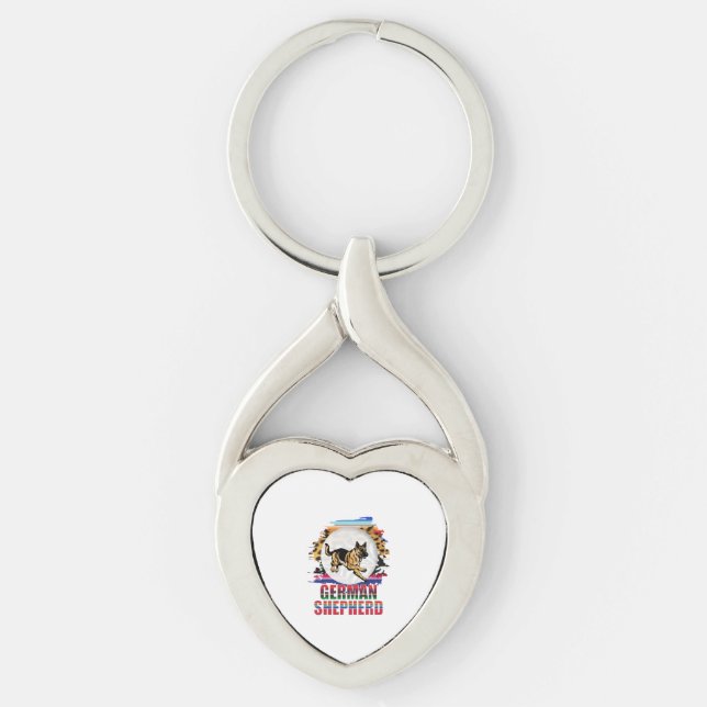 Tyska shepherd twisted heart silverfärgad nyckelring (Framsidan)