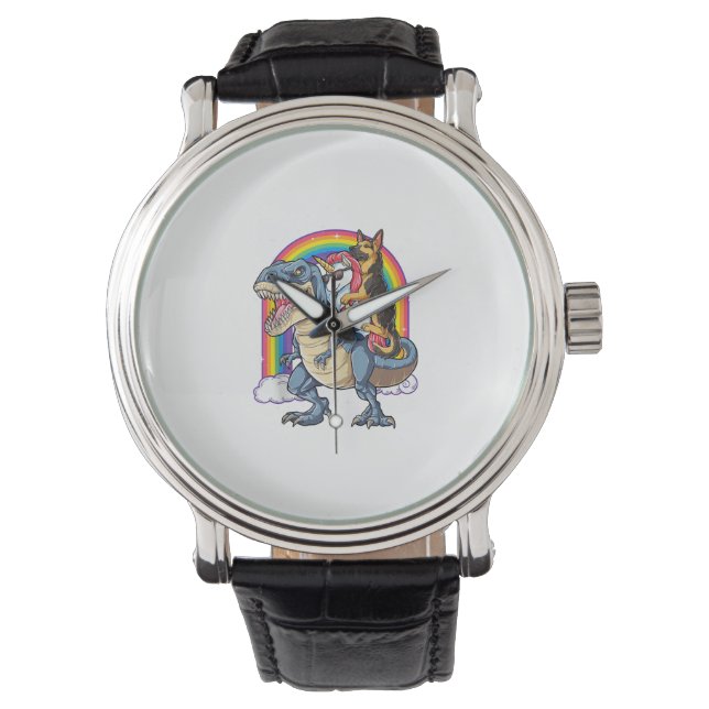 Tyska Shepherd Unicorn Dinosaur T rex Funny Rainb Armbandsur (Framsida)