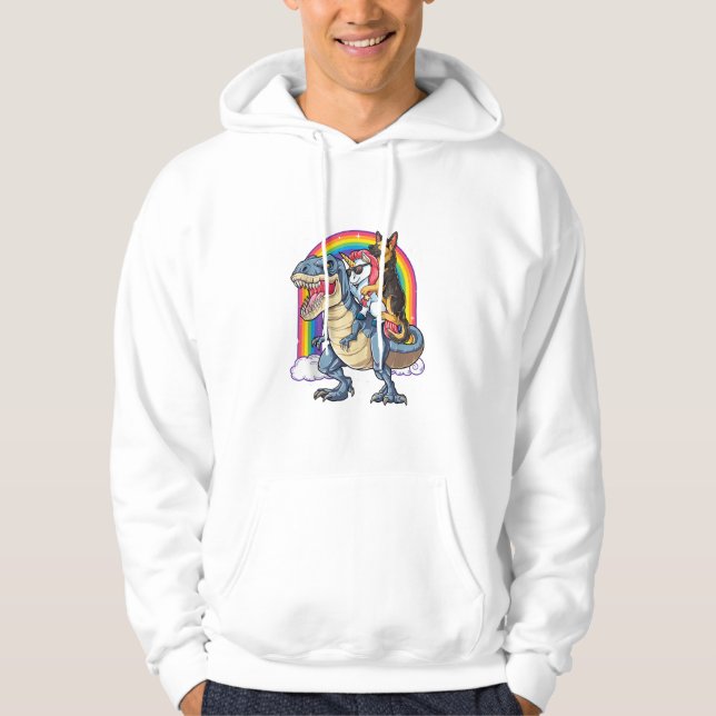 Tyska Shepherd Unicorn Dinosaur T rex Funny Rainb Hoodie (Framsida)