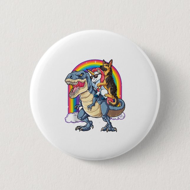 Tyska Shepherd Unicorn Dinosaur T rex Funny Rainb Knapp (Framsida)