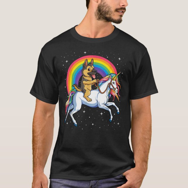 Tyska Shepherd Unicorn Girls Space Galaxy Rainbow T Shirt (Framsida)
