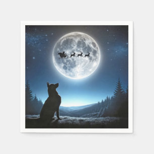 Tyska shepherd Watching Jultomten och Reindeer Pappersservett