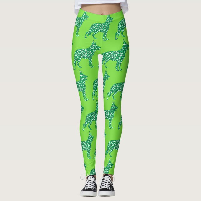 Tyska shepherd with Shamrocks Leggings (Framsida)