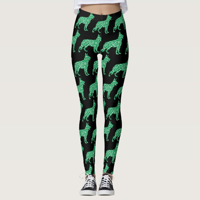 Tyska shepherd with Shamrocks Leggings (Framsida)