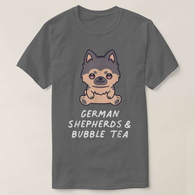 Tyska shepherds & Bubble Tea Kawaii Anime Hund Lov T Shirt (Design framsida)