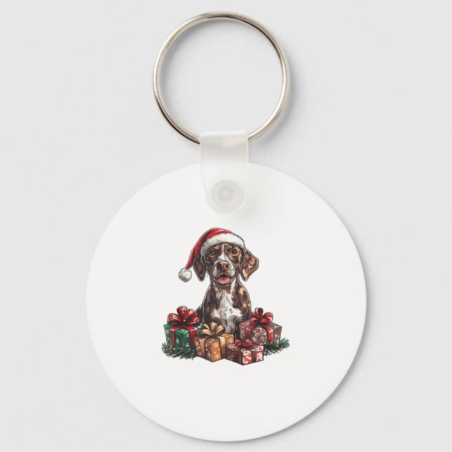 Tyska Shorthar Pointer Santa Hat-julen Nyckelring (Framsida)