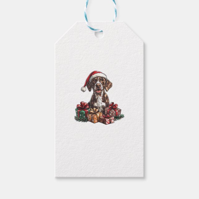 Tyska Shorthar Pointer Santa Hat-julen Presentetikett (Framsidan)