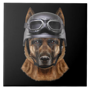 Tyska skvallerska Hund Helmet Gift för Biker i mo Kakelplatta