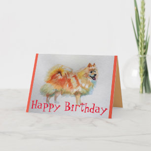 Tyska Spitz Hund Watercolor pet Birthday Card Kort