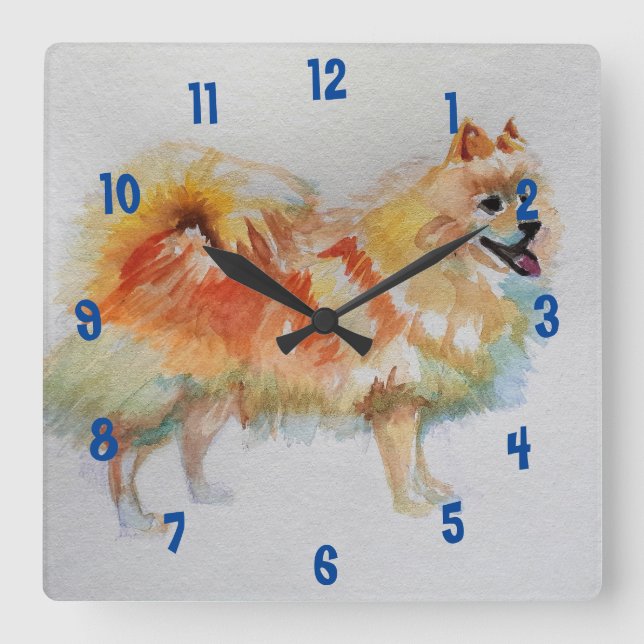 Tyska spitz Pommern Hund hundar Barn Room Clock Fyrkantig Klocka (Framsida)