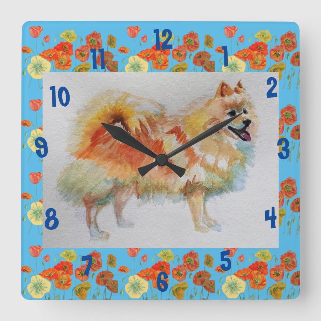 Tyska spitz Pommern Hund hundar Barn Room Clock Fyrkantig Klocka (Framsida)