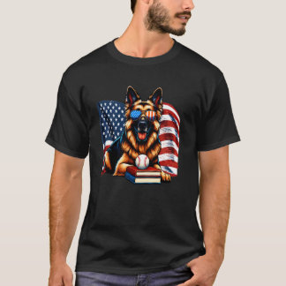 Tyska vallhundböcker baseboll USA Flagga Patriotis T Shirt
