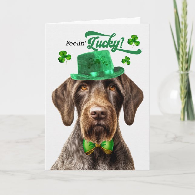 Tyska Wirehair Hund Feelin' Lucky St patrick's day Helgkort (Framsida)