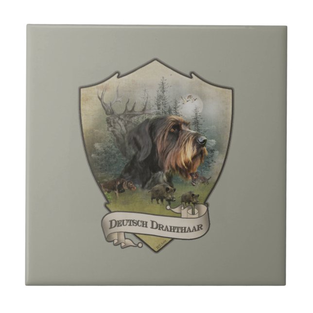 Tyska Wirehsted Pointer, Boar Hunting Kakelplatta (Framsidan)
