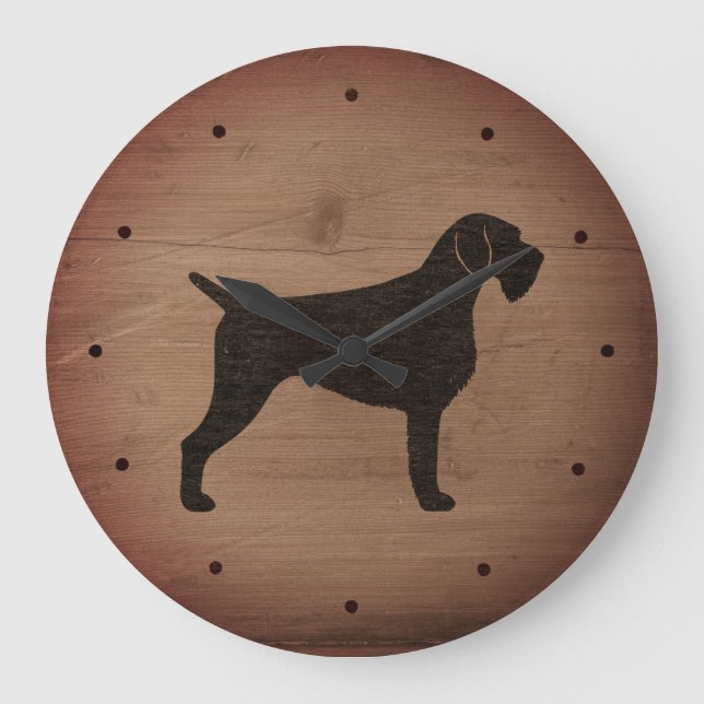 Tyska Wirehsted Pointer Silhouette Rustic Stil Stor Klocka (Framsida)