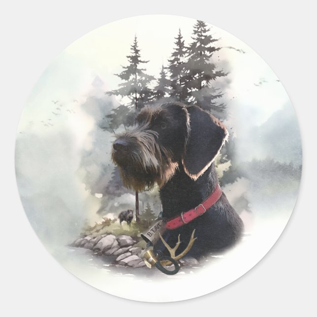 Tyska Wirehved Pointer, GWP Runt Klistermärke (Framsida)