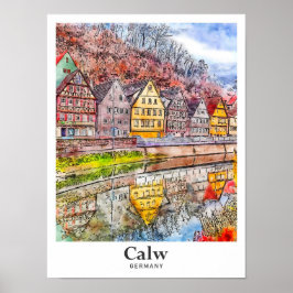 Tyskland Art Travel Watercolor Hand plockade Poster