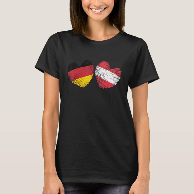 Tyskland Austria Heart German Flagga Austria Flagg T Shirt (Framsida)