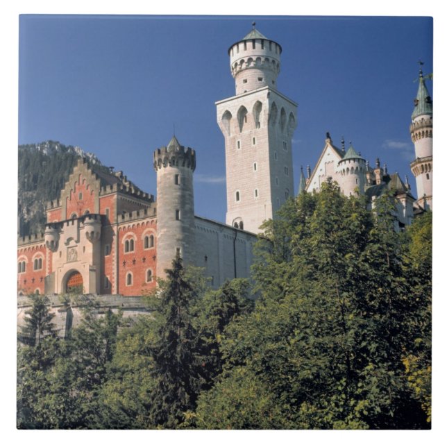Tyskland, Bayern, Neuschwanstein slott. Kakelplatta (Framsidan)