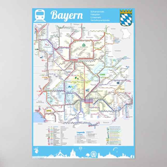 " Tyskland: BAYERN Schiennetz RAILmap ... Poster (Framsidan)